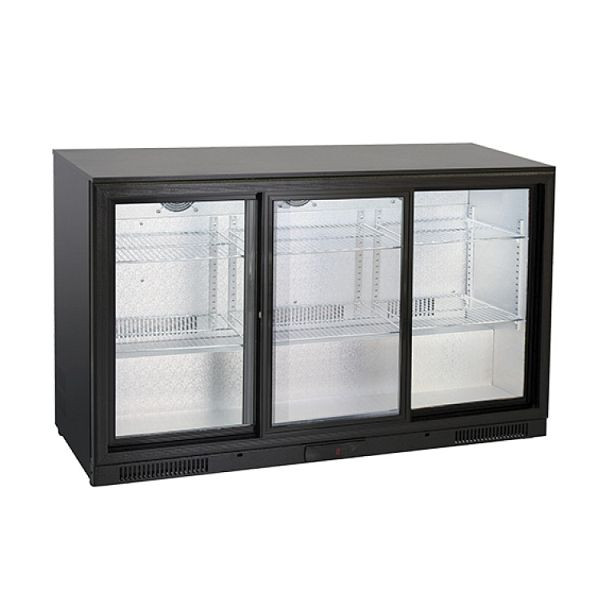 Barová lednice Gastro-Inox se 3 posuvnými dveřmi, 302 litrů, 3 posuvné dveře, statické chlazení s ventilátorem, 206.005