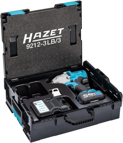 Chave de impacto sem fio Hazet, torque máximo de desaperto: 700 Nm, quadrado sólido de 12,5 mm, alta eficiência graças ao motor sem escovas, conjunto de 3 peças, 9212-3LB/3