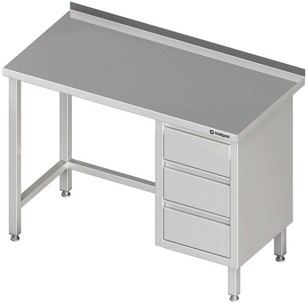 Stalgast työpöytä ilman pohjahyllyä, 1500x700x850 mm, 3 laatikkolohkolla oikealla, ilman pystyjalkaa, hitsattu, VAT15708R