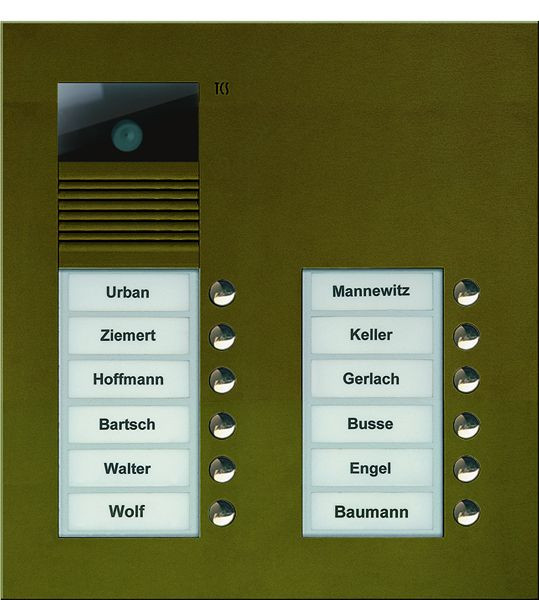 Stație de exterior video TCS seria AVU cu 12 butoane de sonerie (aliniate la dreapta), 2 coloane, UP bronz, AVU15120-0012
