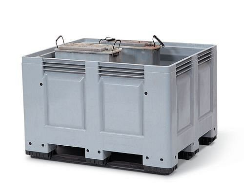 DENIOS opsamlingsbeholder PB 10 til gamle batterier, 670 liter volumen, grå, 117-888