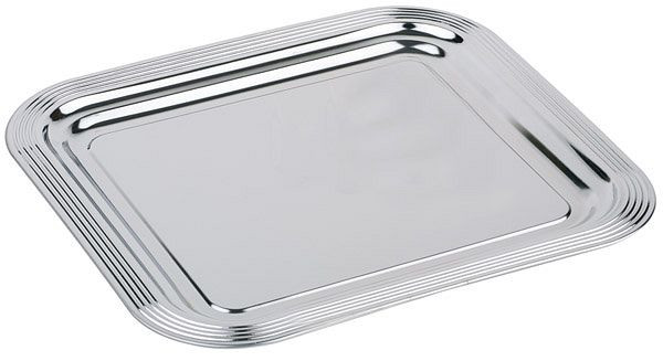 APS GN 2/3 party tányér -CLASSIC-, 35,4 x 32,5 cm, fém, nikkelezett és fényes krómozott, vonaldíszítéssel, hengerelt éllel, 48-as csomag, 00389