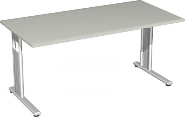 geramöbel skrivebord, højdejusterbar, C base flex, 1600x800x680-820, lys grå/sølv, S-617103-LS