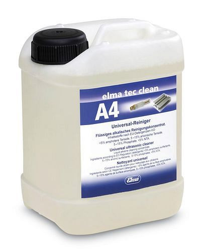Środek czyszczący DENIOS elma tec clean A4 do ultradźwięków U litrowych, alkaliczny, opakowanie jednostkowe: 2,5 litra, 179-235