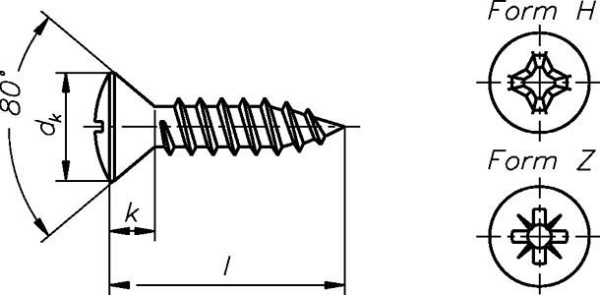 Dresselhaus plaatschroeven met verzonken kop en kruiskop H vorm C, A2, DIN 7983, afmeting: M3.9x25, VE: 100 stuks, 0341800000390250000002