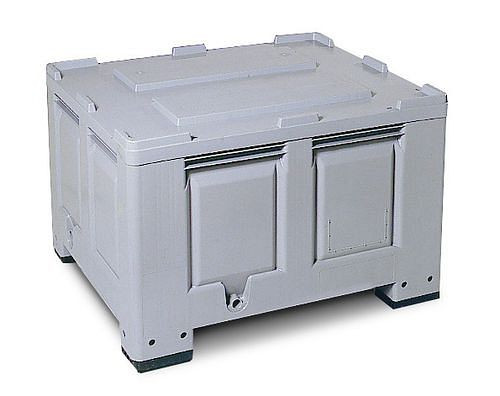 DENIOS paletový box PB 10-K z plastu, se 3 pojezdy, objem 670 litrů, 117-887