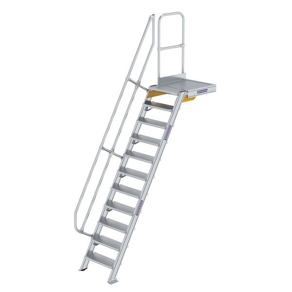 Schody Munk Günzburger Steigtechnik s plošinou 60° šířka schodu 600 mm 11 schodů hliníkové drážkované, 600371