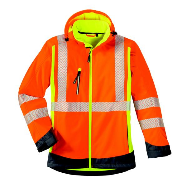 Jachetă softshell de înaltă vizibilitate 4PROTECT HOUSTON, mărime: L, culoare: portocaliu strălucitor/galben strălucitor/gri, pachet: 5 bucăți, 3470-L
