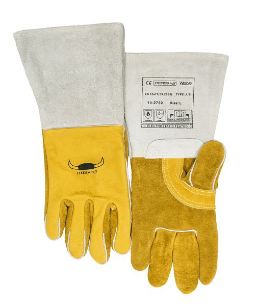 ELMAG 5prstové svářečské rukavice WELDAS 10-2750 L, MIG/MAG/MMA z hovězí usně, délka: 36 cm, velikost 9, odolné proti oleji a vodě (1 pár), 59109