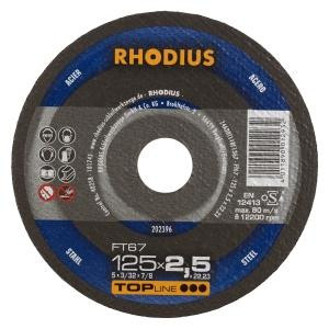 Rhodius TOPline FT67 doorslijpschijf, diameter [mm]: 125, dikte [mm]: 2.5, boring [mm]: 22.23, VE: 25 stuks, 202396