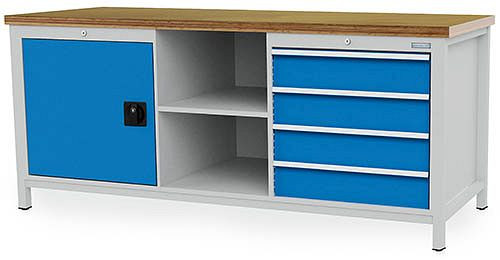 Bedrunka+Hirth skříňový pracovní stůl 2000, se 4 zásuvkami a 1 sklopnými dvířky, 2000x750x859mm, 03.20.16VA
