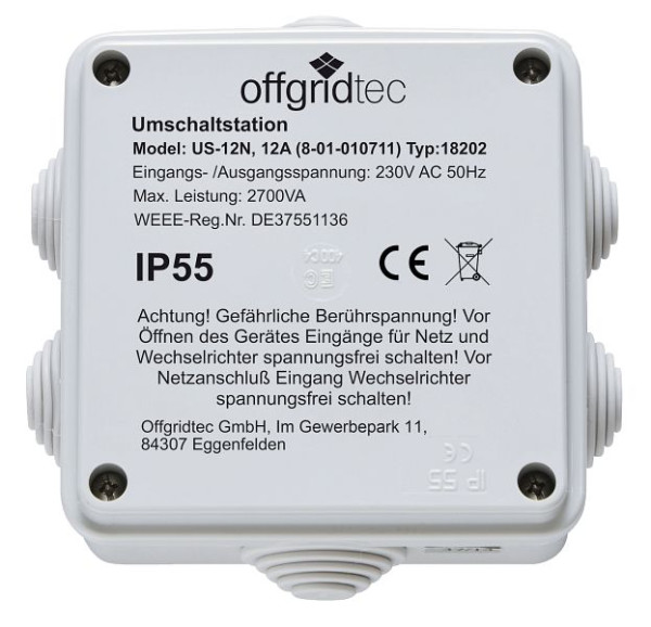Offgridtec kapcsolóállomás hálózati elsőbbségi kapcsoláshoz US-12 230V 12A 2700W 230VAC, 8-01-010710