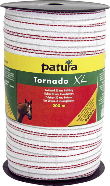 Patura Tornado XL brede band 20 mm, rol 200 m 6 RVS 0,20 mm, 2 Cu 0,30 mm, wit-rood, 187001