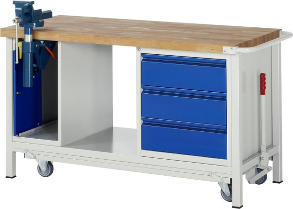 Pracovní stůl RAU série BASIC-8 - model 8183, 1x svěrák, 3x zásuvka, 1500x880x700 mm, A5-8183I6-15F