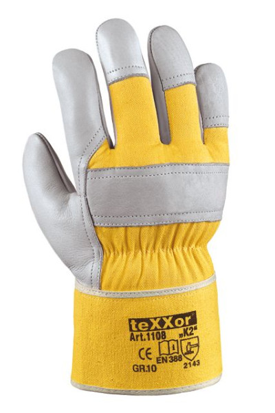 teXXor TOP celozrnné rukavice z hovězí kůže "K2", velikost: 10, balení: 120 párů, 1108-10