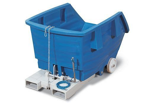 Sklápěcí kontejner DENIOS z polyetylenu (PE), s kolečky a kapsami na vidličky, objem 1000 litrů, modrá, 181-692