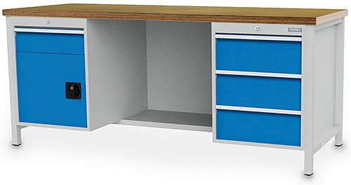 Bedrunka+Hirth skříňový pracovní stůl 2000, se 4 zásuvkami a 1 sklopnými dvířky, 2000x750x859 mm, 03.19.24VA