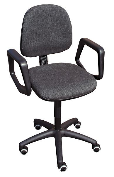 Lotz werkstoel, zitting/rugbekleding antraciet (grote rug), zwart kunststof onderstel, dubbele wielen, zithoogte 480-670 mm, 6162.15