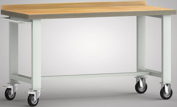 KLW mobilní pracovní stůl - 1500 x 700 x 845 mm D x Š x V, s bukovou překližkovou deskou 1500 x 700 x 45 mm, se zadní deskou, WP800N-1500M45-X1890