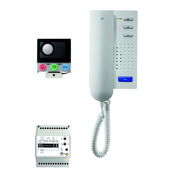 Σύστημα ελέγχου πόρτας TCS ήχου: εγκατάσταση πακέτου για 1 οικιακή μονάδα, με ενσωματωμένο μεγάφωνο ASI12000, 1x θυροτηλέφωνο ISH3130, μονάδα ελέγχου BVS20, PAIH010/002