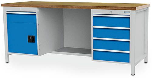 Bedrunka+Hirth skříňový pracovní stůl 2000, s 5 zásuvkami a 1 sklopnými dvířky, 2000x750x859 mm, 03.19.26VA