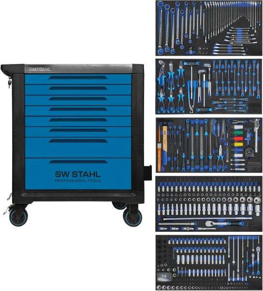 Carrinho de oficina profissional SW-Stahl TT802, azul, equipado, 434 peças, Z3200