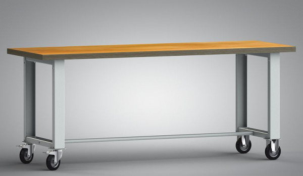 KLW pojízdný standardní pracovní stůl - 2000 x 700 x 840 mm v rozloženém provedení s bukovou multiplex deskou 2000 x 700 x 40 mm, WS885N-2000M40-X7000
