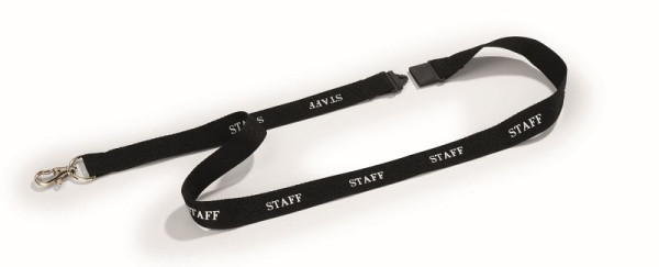 DURABLE textielband met karabijnhaak, zwarte band met witte opdruk "STAFF", verpakking van 10, 823901