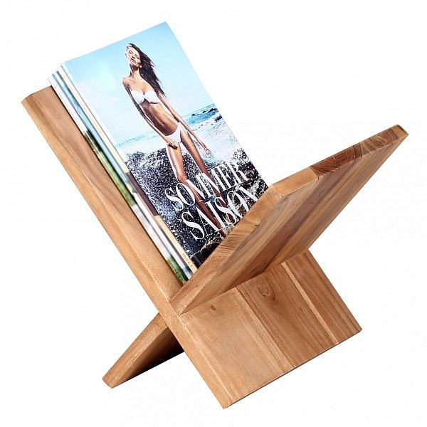 Wohnling stojak na gazety MUMBAI, lite drewno akacjowe, kształt X, 31 cm, styl wiejski, WL1.591
