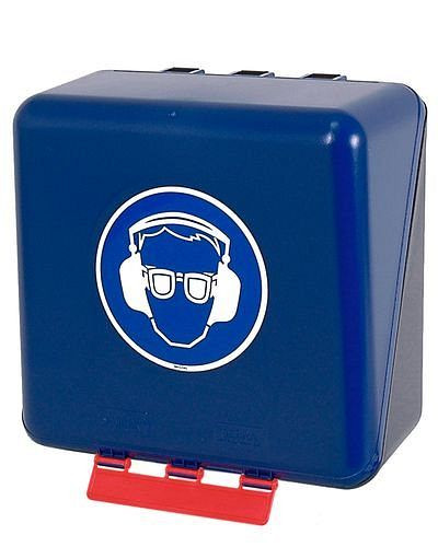 DENIOS midi-laatikko silmien/kuulonsuojaimien säilytykseen, sininen, 116-486
