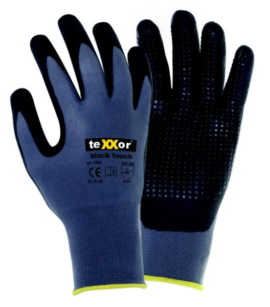 teXXor νάιλον πλεκτά γάντια "black touch", μέγεθος: 10, συσκευασία: 144 ζευγάρια, 2452-10
