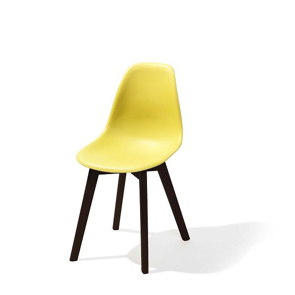 Scaun stivuitor VEBA Keeve galben fără cotiere, cadru din lemn de mesteacăn închis și scaun din plastic, 47 x 53 x 83 cm (LxPxH), 505FD01SY