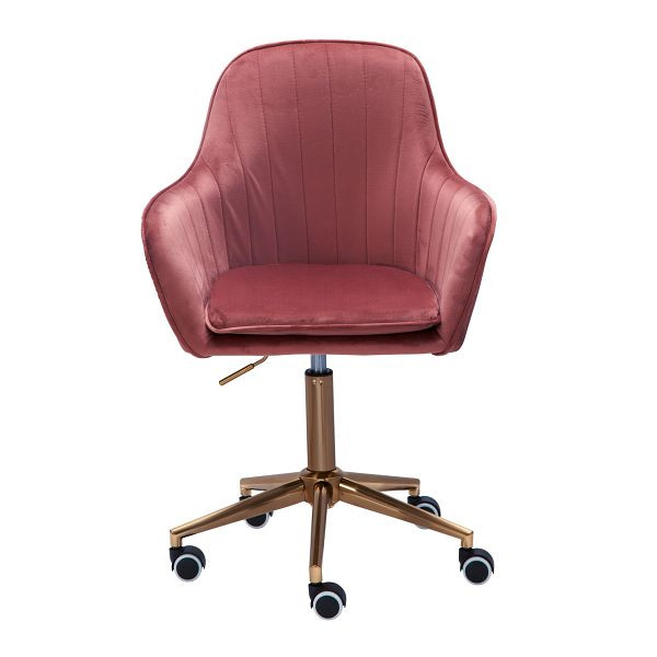 Amstyle bureaustoel, fluweel roze, met rugleuning, in hoogte verstelbaar tot 120 kg, met wielen, draaibaar, SPM1.431