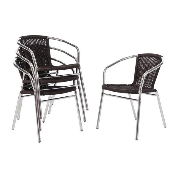 Krzesła rattanowe Bolero z podłokietnikami z aluminium, czarne, opakowanie: 4 sztuki, U507