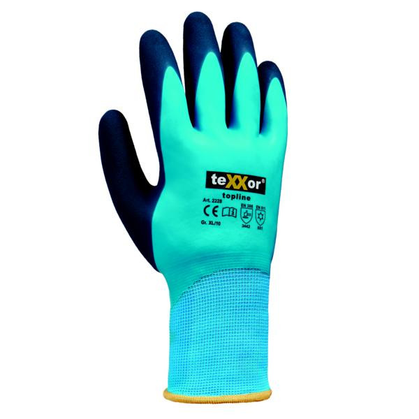 teXXor nylon winterhandschoenen latex, maat: 10, kleur: blauw/donkerblauw, verpakking: 120 paar, 2228-10