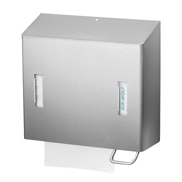 Air Wolf zeep- en papieren handdoekdispenser, Omega-serie, H x B x D: 377 x 377 x 163 mm, gecoat roestvrij staal, 29-070