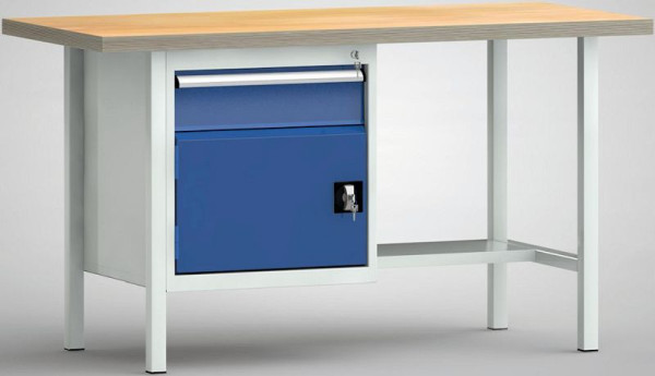 Stół warsztatowy KLW standardowy, 1500 x 700 x 840 mm, z blatem bukowym multiplex, WS118N-1500M40-E1681