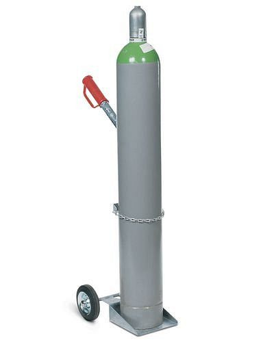 DENIOS stålflaskevogn GFR-1, til 1 gasflaske (Ø 250 mm), massive gummidæk, 115-205