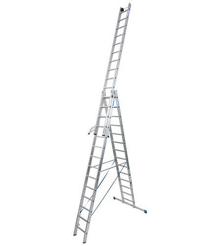 DENIOS multifunctionele aluminium ladder, met 3 x 14 sporten, 2 muurrollen, 137-572