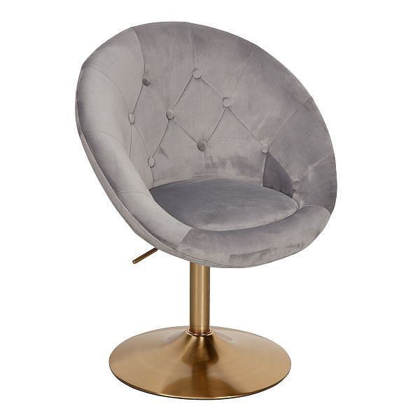 Poltrona Wohnling cadeira giratória de veludo cinza / dourado com encosto, WL6.299