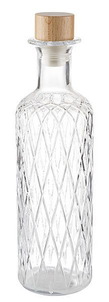 Karafka szklana APS -DIAMOND-, Ø 8 cm, wysokość: 28 cm, 0,8 litra, szkło, drewno bukowe, silikon, 10742