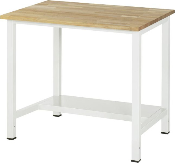 Τραπέζι εργασίας RAU series 900, W1000 x D800 x H825 mm, πάγκος εργασίας από μασίφ οξιά, πάχος 25 mm, με ράφι στο κάτω μέρος, βάθος 320 mm, 03-900-3-B25-10.12