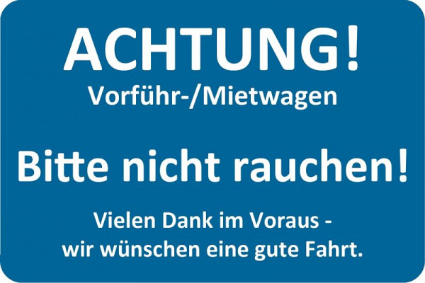 Eichner klantenservice sticker, blauw, tekst: LET OP! Demonstratie/huurauto, VE: 250 stuks, 9220-00055