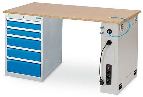 Bedrunka+Hirth řadový pracovní stůl R 18-24, 2x100, 2x150, 1x200 mm, zásuvka plný výsuv 100%, 1500 x 750 x 859 mm, 03.15.580.9E