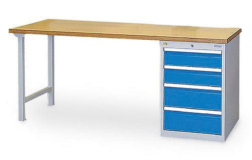 Bedrunka+Hirth řadový pracovní stůl, se zásuvkovým blokem, se 4 zásuvkami, různé výšky čela, 03.20.580.4VA