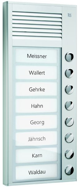 Σύστημα ελέγχου πόρτας TCS ήχου εξωτερικού σταθμού σειρά PAK 8 κουμπιά κουδουνιού (δεξιά στοίχιση), AP ασημί, PAK08-EN