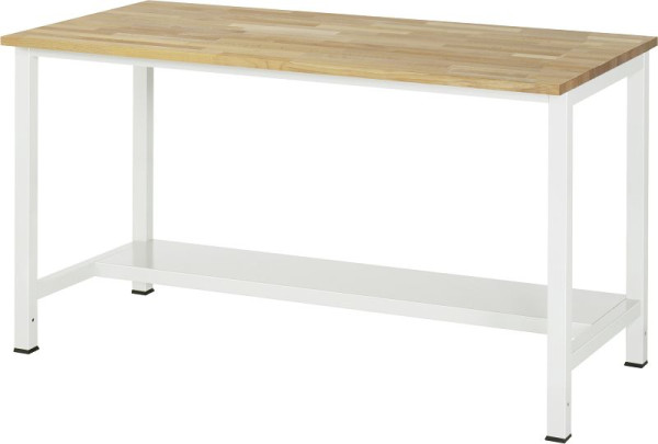 Τραπέζι εργασίας RAU series 900, W1500 x D800 x H825 mm, πάγκος εργασίας από μασίφ οξιά, πάχος 25 mm, με ράφι στο κάτω μέρος, βάθος 320 mm, 03-900-3-B25-15.12