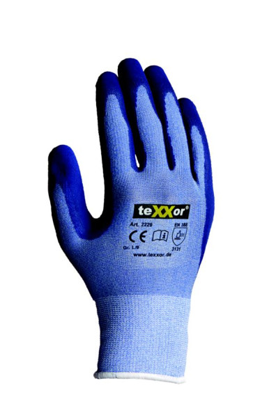 teXXor poliészter kötött kesztyű LATEX, méret: 10, szín: világoskék foltos/középkék, kiszerelés: 144 pár, 2229-10