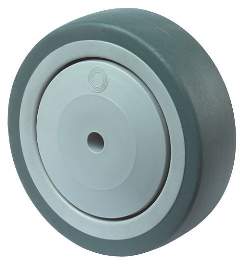 Kolečka BS gumové kolečko, šířka kolečka 32 mm, Ø kolečka 150 mm, nosnost 100 kg, šedý pryžový běhoun, plastové tělo kolečka, kuličková ložiska, A85.151