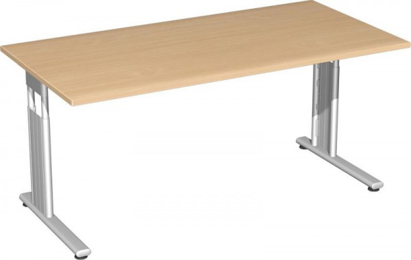 geramöbel skrivebord, højdejusterbart, C fodflex, 1600x800x680-820, bøg/sølv, S-617103-BS